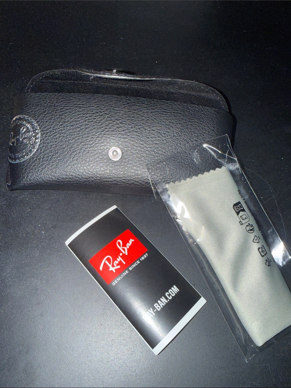 Ray-Ban Black Leather Sunglasses Case with Branded Cloth & Booklet
